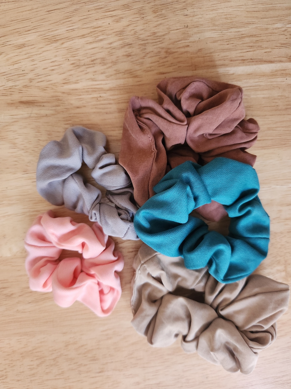 Soft Fabric Scrunchie Set - Pink, Teal, Beige, Brown, Gray